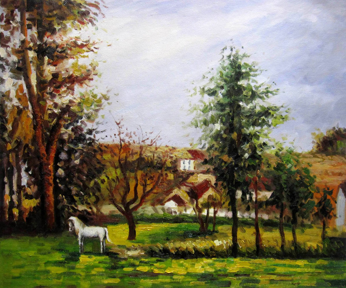 Landscape with a White Horse in a Meadow - Camille Pissarro Paintings